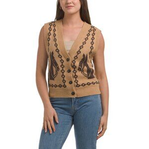 MOON RIVER Camel Horse Cardigan Vest